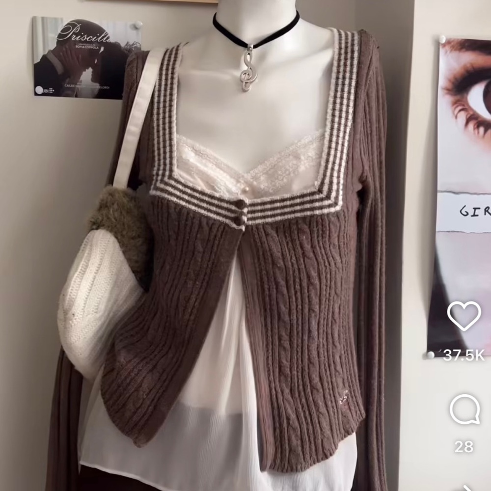 Y2K RARE Hollister Cable Knit Babydoll Cardigan Top Cardi Vintage 2000s - XXS/XS - Picture 7 of 7